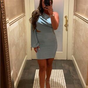 Elegant One-Shoulder Blue Dress